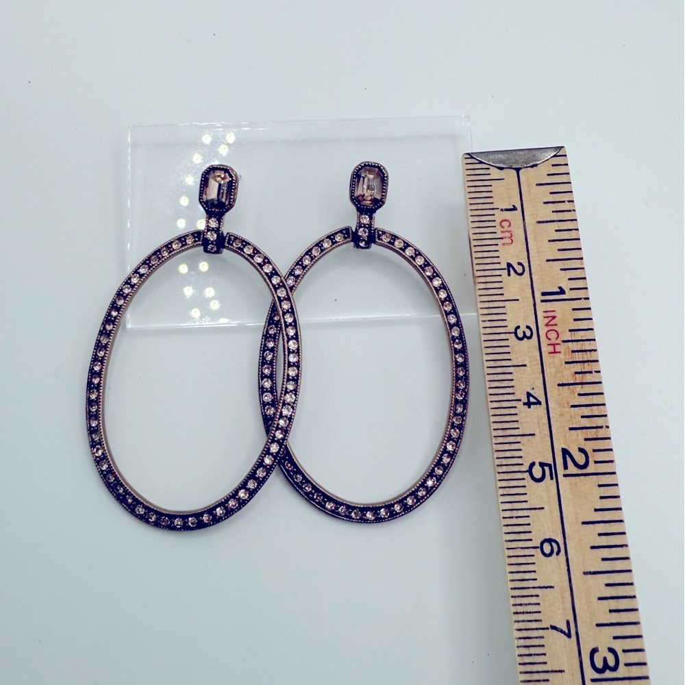 Givenchy‎ Vintage Gold Pavé Hoop Drop Earrings Crystal Designer Statement - Picture 4 of 7